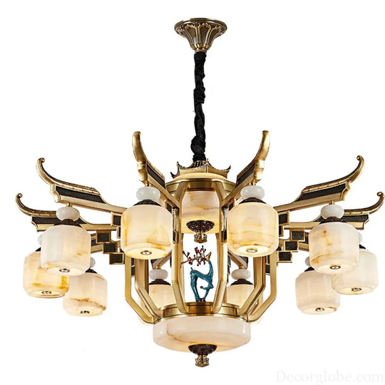 Copper Chandelier with Marble 20+ Lights Remote Control Chandelier