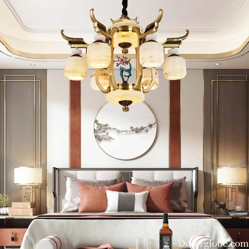 Copper Chandelier with Marble 20+ Lights Remote Control Chandelier