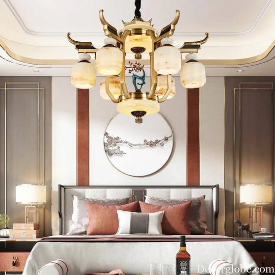 Copper Chandelier with Marble 20+ Lights Remote Control Chandelier