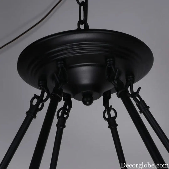 Country Hemp Rope Loop Chandelier - Hanging Ceiling Light Black Restaurant Lamp