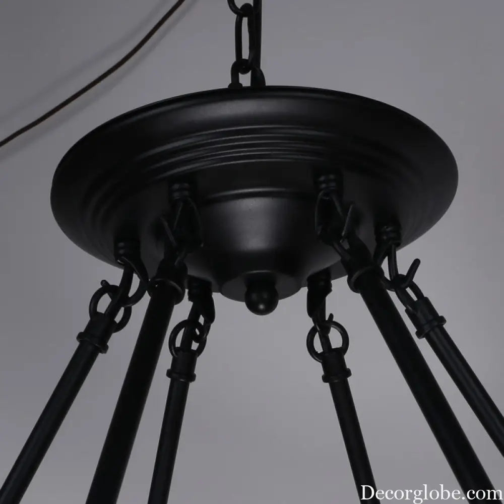 Country Hemp Rope Loop Chandelier - Hanging Ceiling Light Black Restaurant Lamp