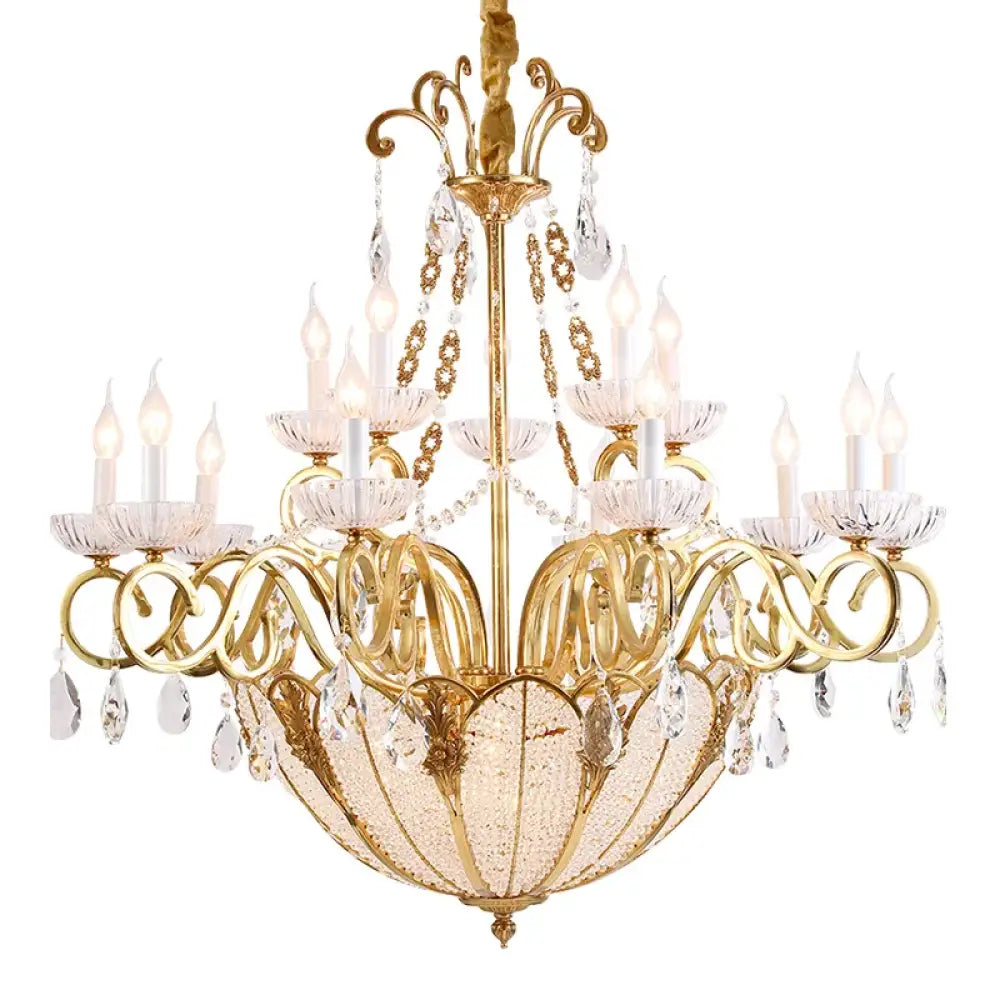 European Crystal Candle Brass Chandelier 12lights L85 H70cm Chandelier