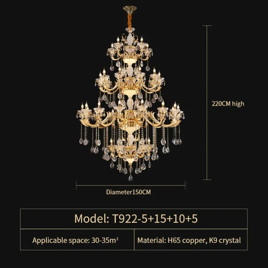 Crystal Candle Chandelier for Living Room and Dining Area 35 Heads D150CM / Warm White Chandelier
