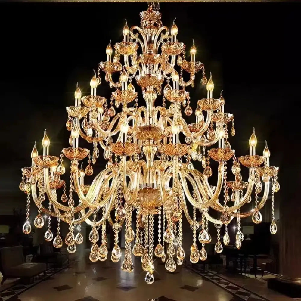 Luxury Crystal Candle Chandelier for Penthouse Hall and Staircase No lampshade / Neutral light Chandeliers