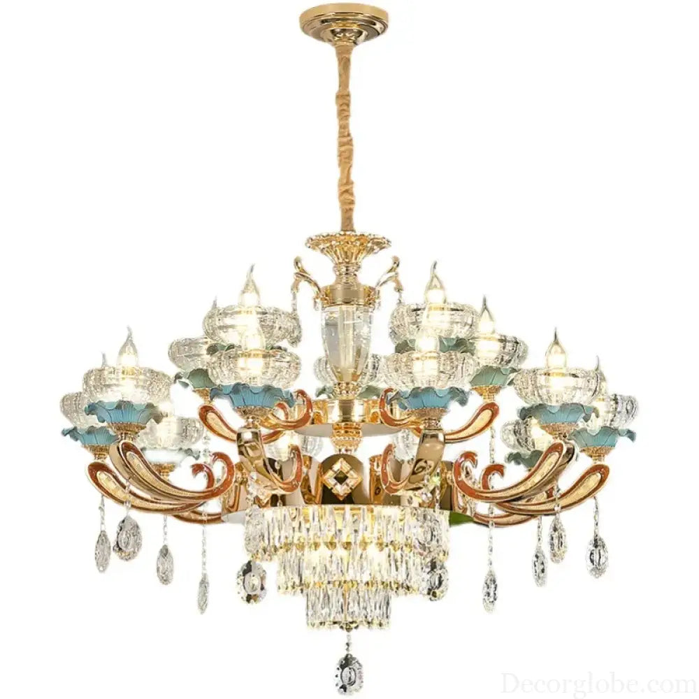 Elegant European Crystal Ceramic Chandelier - A Modern Light Luxury Fixture for Living Rooms, Bedrooms, Dining Rooms, and Villa Duplex Buildings - DecorGlobe