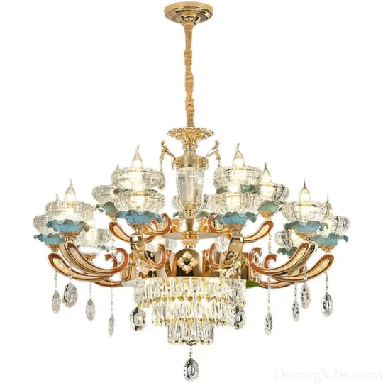 Elegant European Crystal Ceramic Chandelier - A Modern Light Luxury Fixture for Living Rooms, Bedrooms, Dining Rooms, and Villa Duplex Buildings - DecorGlobe