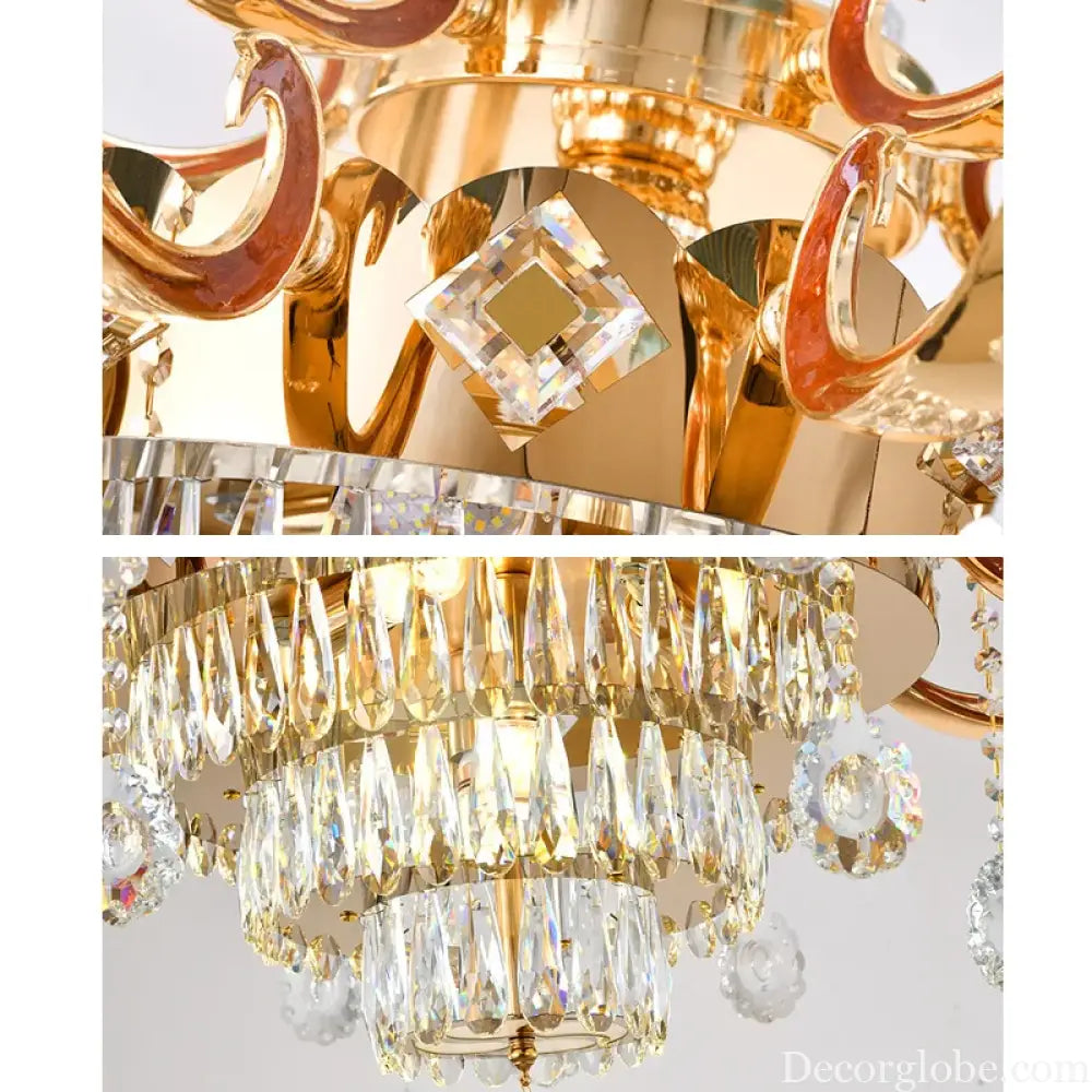 Elegant European Crystal Ceramic Chandelier - A Modern Light Luxury Fixture for Living Rooms, Bedrooms, Dining Rooms, and Villa Duplex Buildings - DecorGlobe