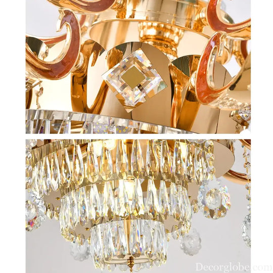 Elegant European Crystal Ceramic Chandelier - A Modern Light Luxury Fixture for Living Rooms, Bedrooms, Dining Rooms, and Villa Duplex Buildings - DecorGlobe