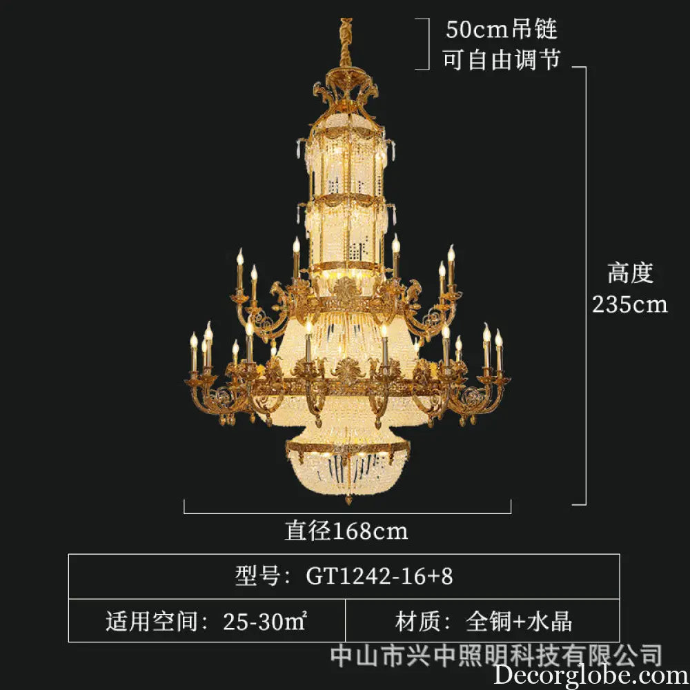 Crystal Chandelier for European-Style Villa Living Room 16 + 8 heads (diameter 168cm, height 235cm)