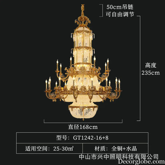 Crystal Chandelier for European-Style Villa Living Room 16 + 8 heads (diameter 168cm, height 235cm)