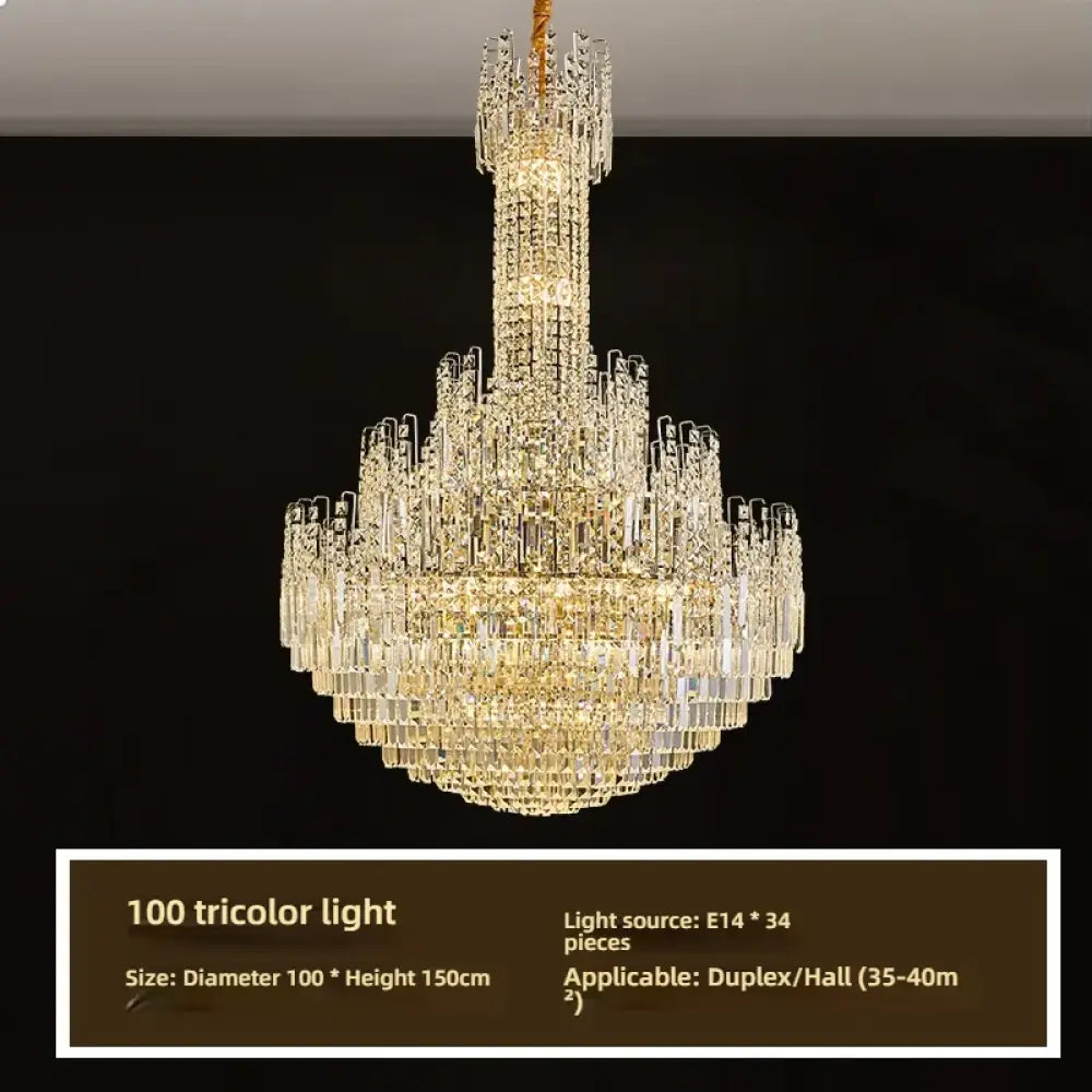 Crystal Chandelier for Duplex Hall and Staircase Lighting D100CM H150CM / Natural Light Chandelier