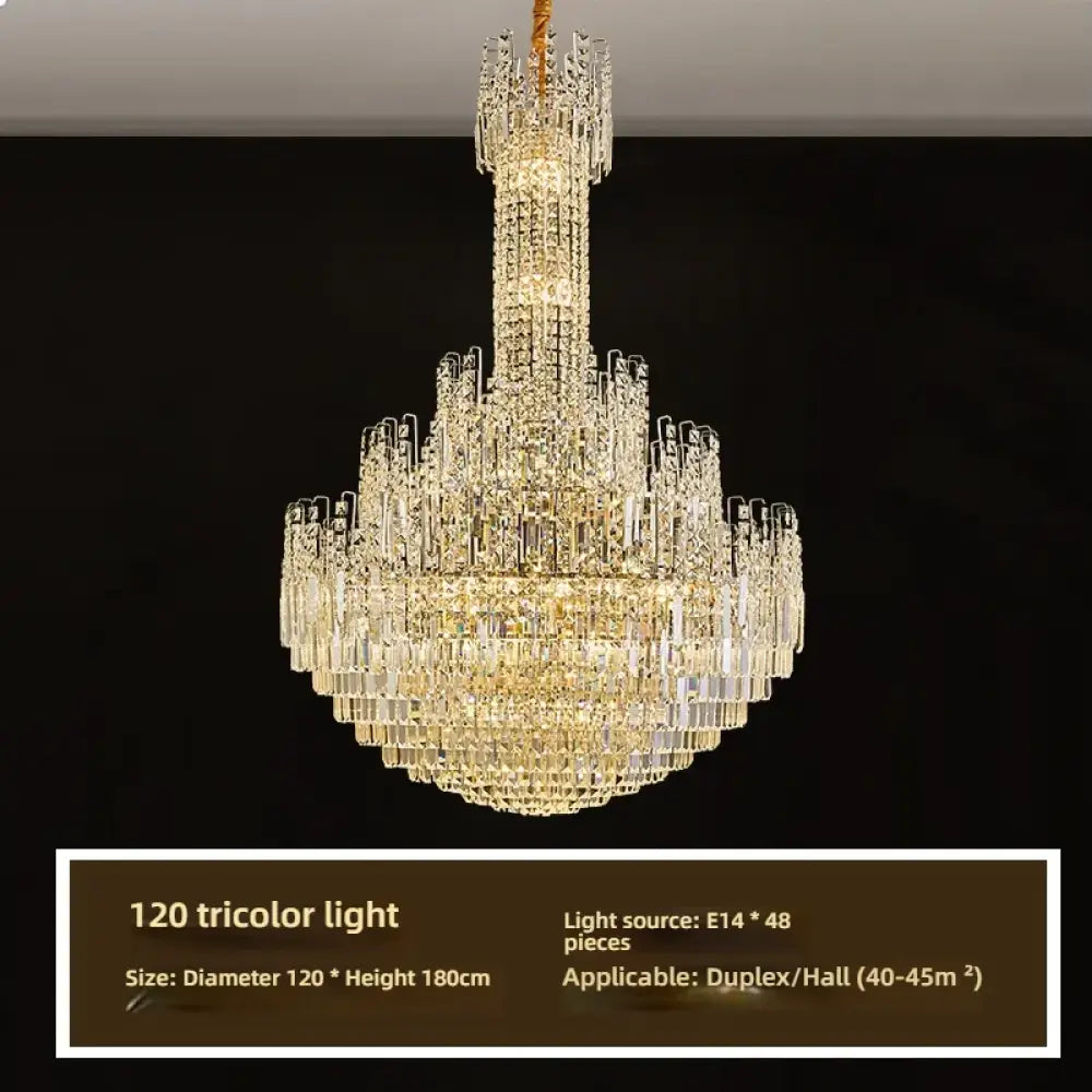 Crystal Chandelier for Duplex Hall and Staircase Lighting D120CM H180CM / Natural Light Chandelier