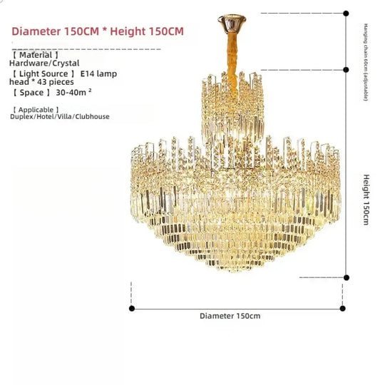 Crystal Chandelier for Duplex Hall and Staircase Lighting D150CM H150CM / Cold White Chandelier