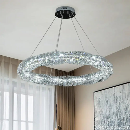 Sophisticated Crystal LED Pendant Lights - Dimmable, Ideal for Living and Dining Rooms - Luxurious Ring Design - DecorGlobe