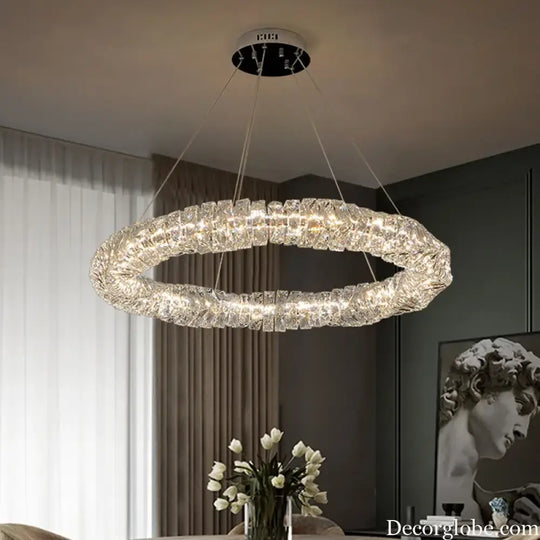 Sophisticated Crystal LED Pendant Lights - Dimmable, Ideal for Living and Dining Rooms - Luxurious Ring Design - DecorGlobe