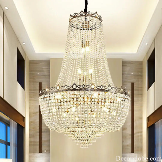 Elegant Crystal Chandelier for Duplex Buildings - A Modern Luxury Fixture for Living Rooms, Dining Spaces, Hotels, and Special Events - DecorGlobe