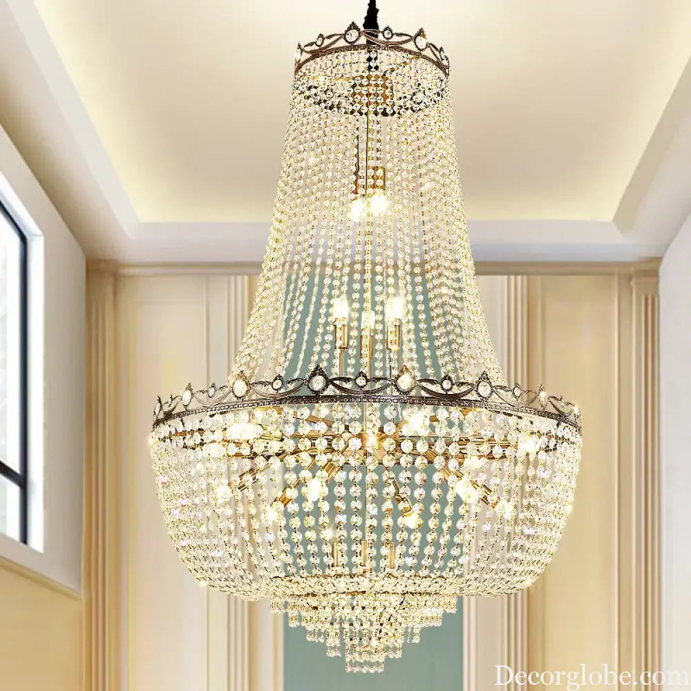 Elegant Crystal Chandelier for Duplex Buildings - A Modern Luxury Fixture for Living Rooms, Dining Spaces, Hotels, and Special Events - DecorGlobe