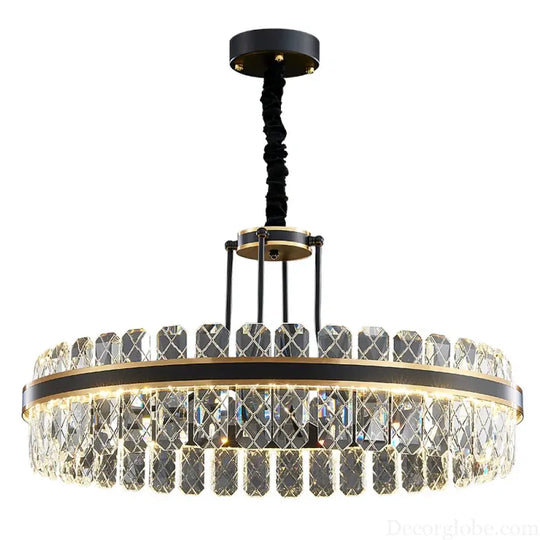 Crystal Chandelier - Modern Minimalist LED Black Leather Design for Living Rooms, Bedrooms, and Dining Spaces - DecorGlobe
