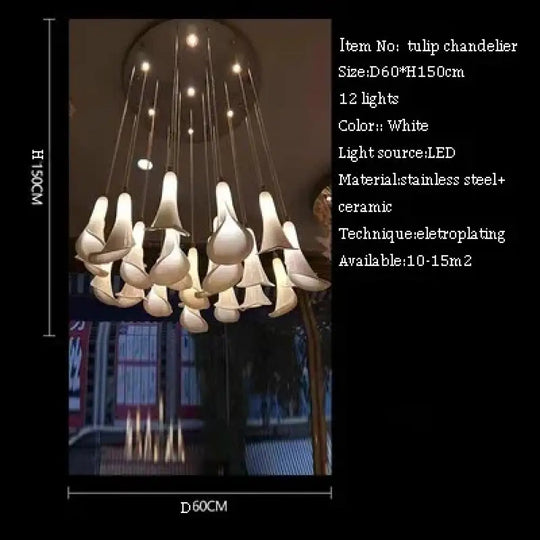CustomCeramic Chandelier Fiber Light Ceiling Lamp Elegant White Calla Lilies Flora Lightings for Table Top - 12 lights