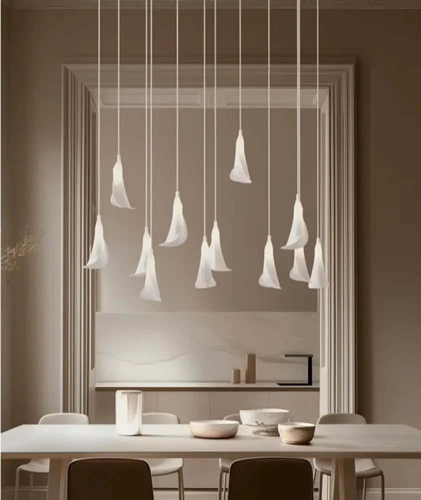 CustomCeramic Chandelier Fiber Light Ceiling Lamp Elegant White Calla Lilies Flora Lightings for Table Top