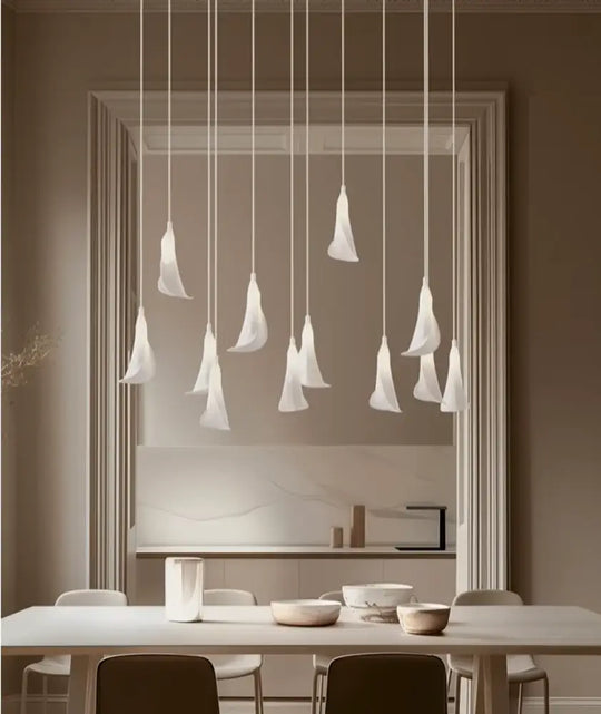 CustomCeramic Chandelier Fiber Light Ceiling Lamp Elegant White Calla Lilies Flora Lightings for Table Top
