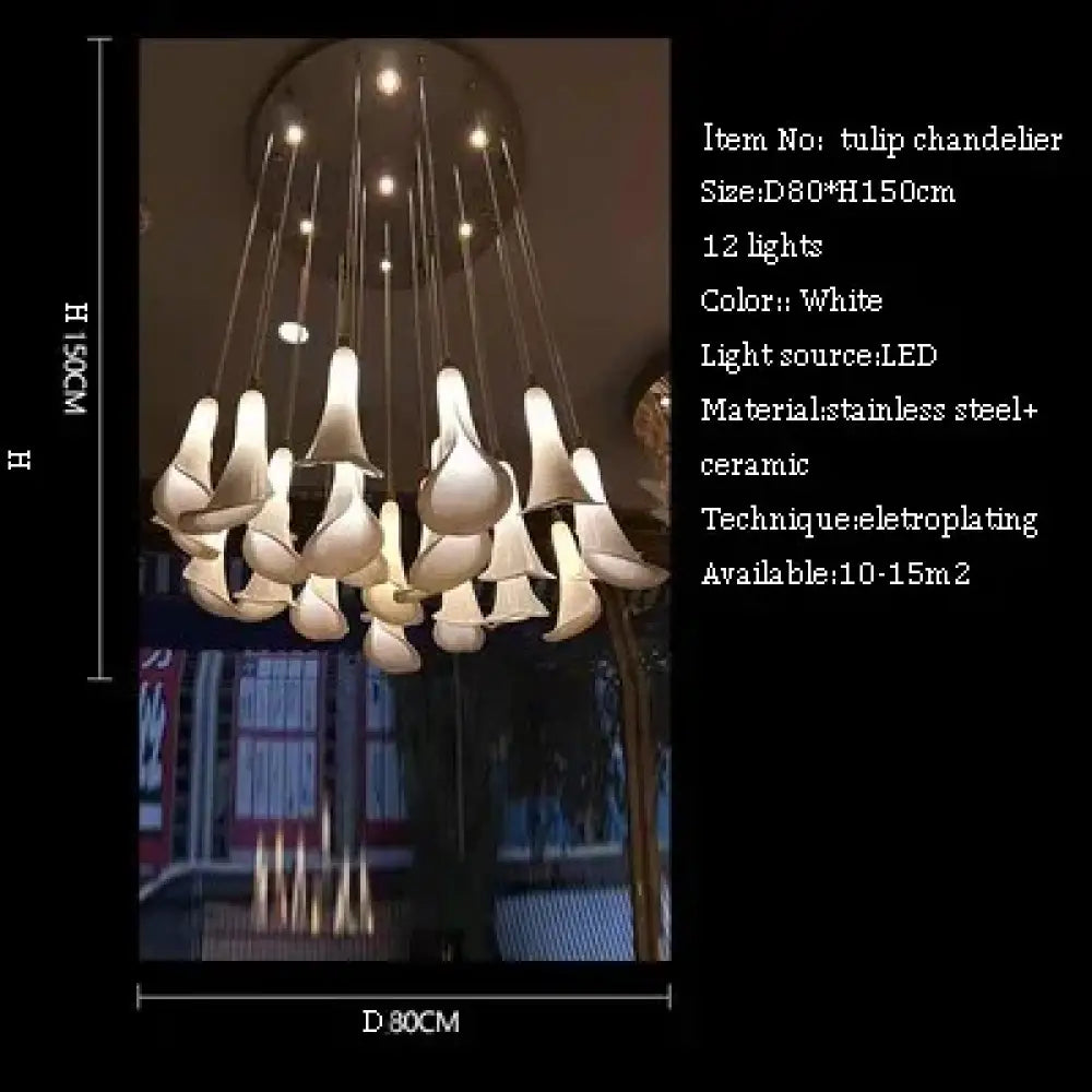 CustomCeramic Chandelier Fiber Light Ceiling Lamp Elegant White Calla Lilies Flora Lightings for Table Top - 16 lights