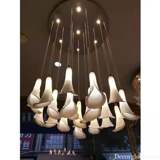 CustomCeramic Chandelier Fiber Light Ceiling Lamp Elegant White Calla Lilies Flora Lightings for Table Top