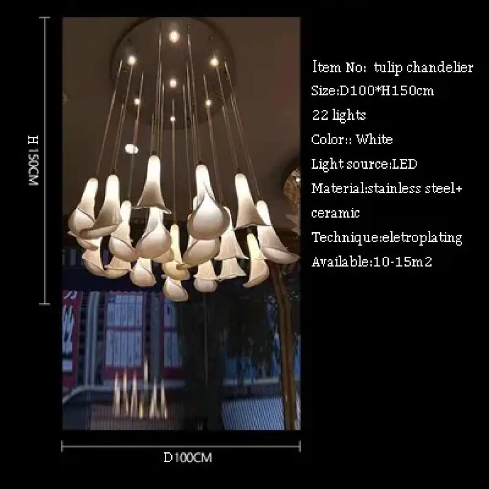 CustomCeramic Chandelier Fiber Light Ceiling Lamp Elegant White Calla Lilies Flora Lightings for Table Top - 22 lights