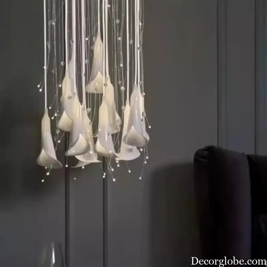 CustomCeramic Chandelier Fiber Light Ceiling Lamp Elegant White Calla Lilies Flora Lightings for Table Top