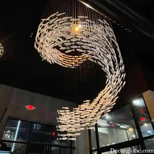 Customized Fish-Shaped Chandelier Hotel Lobby Glass Non-Standard Engineering Fish School Dolphin Wedding Decorative Art
