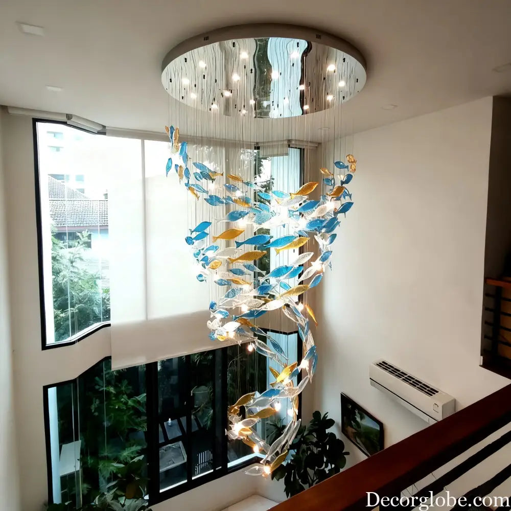Customized Fish-Shaped Chandelier Hotel Lobby Glass Non-Standard Engineering Fish School Dolphin Wedding Decorative Art