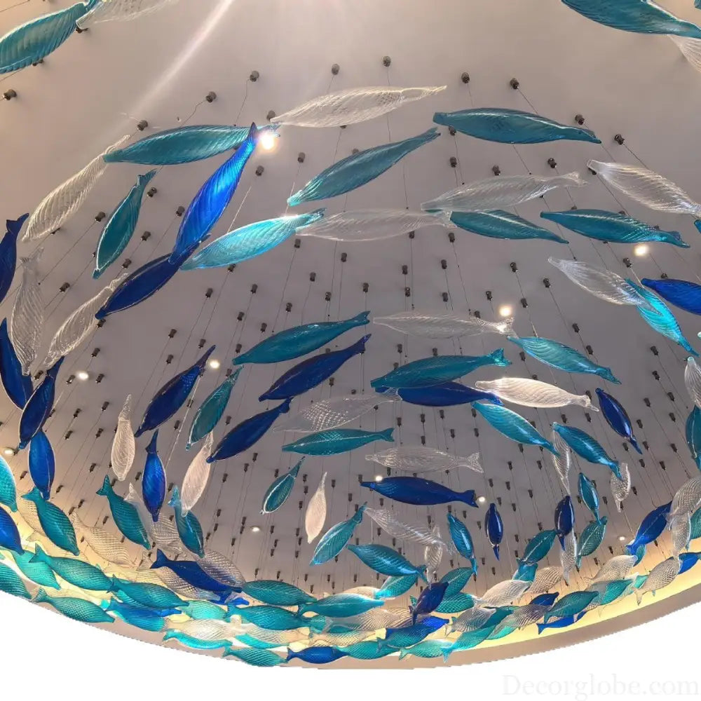 Customized Fish-Shaped Chandelier Hotel Lobby Glass Non-Standard Engineering Fish School Dolphin Wedding Decorative Art