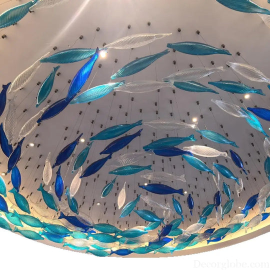 Customized Fish-Shaped Chandelier Hotel Lobby Glass Non-Standard Engineering Fish School Dolphin Wedding Decorative Art