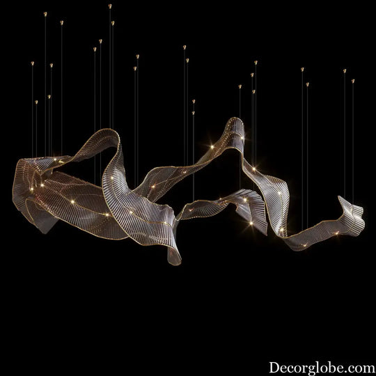 Zhongshan Custom Chandelier Long Amber Ribbon Glass Pendant Light Hall Lobby Project Lights
