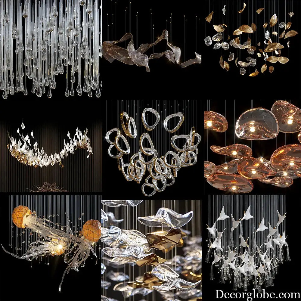 Zhongshan Custom Chandelier Long Amber Ribbon Glass Pendant Light Hall Lobby Project Lights