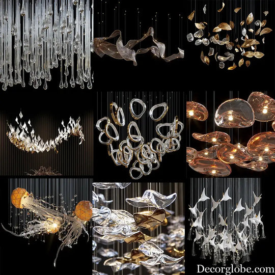 Zhongshan Custom Chandelier Long Amber Ribbon Glass Pendant Light Hall Lobby Project Lights