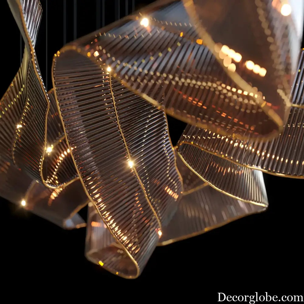 Zhongshan Custom Chandelier Long Amber Ribbon Glass Pendant Light Hall Lobby Project Lights