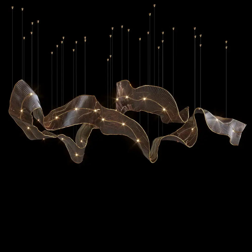 Zhongshan Custom Chandelier Long Amber Ribbon Glass Pendant Light Hall Lobby Project Lights - amber / 0.4x6meters