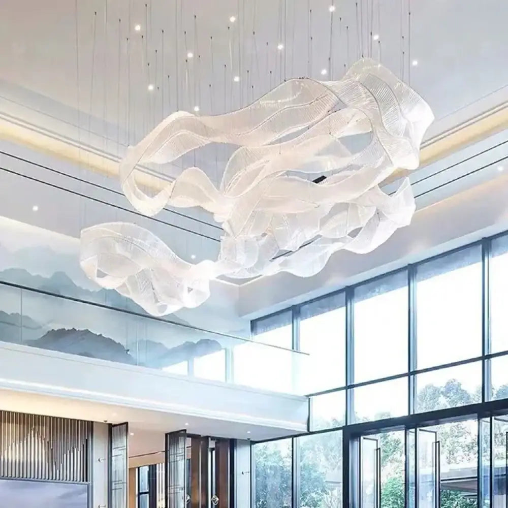 Zhongshan Custom Chandelier Long Amber Ribbon Glass Pendant Light Hall Lobby Project Lights - clear / 0.4x6meters