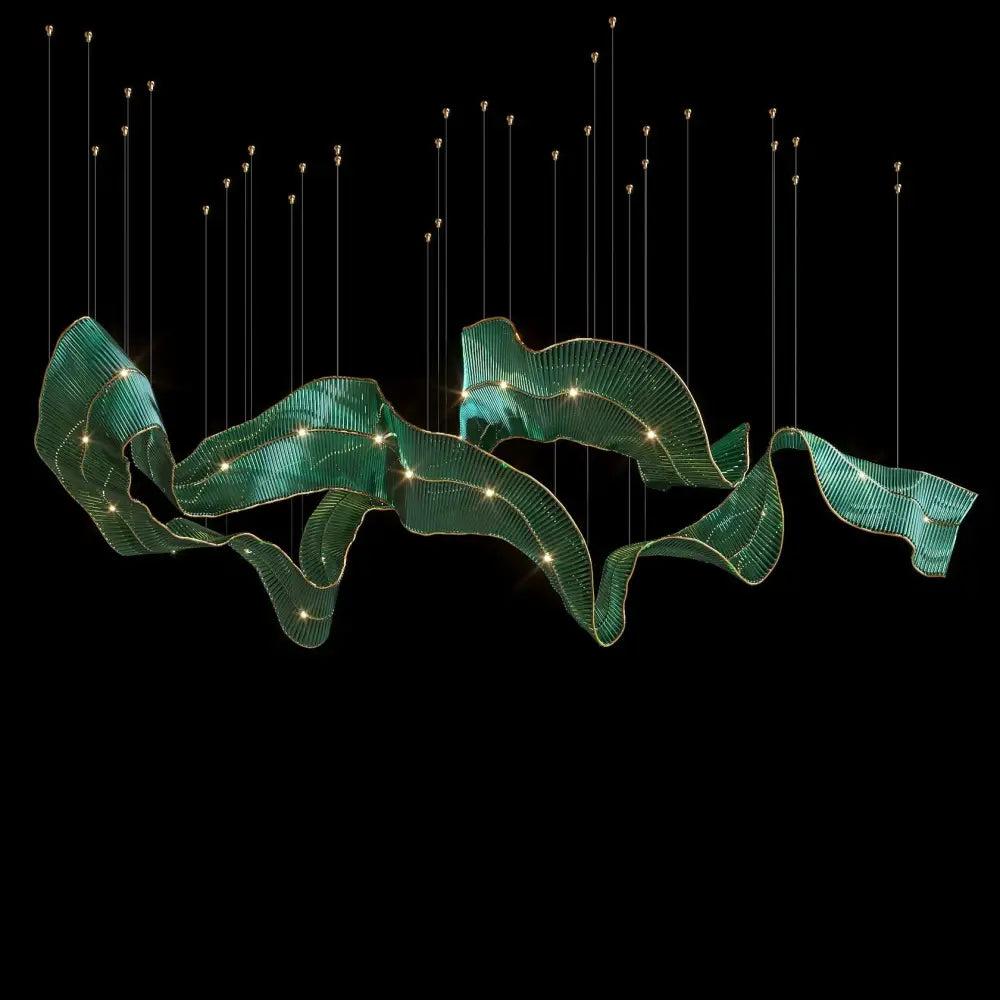 Zhongshan Custom Chandelier Long Amber Ribbon Glass Pendant Light Hall Lobby Project Lights - green / 0.4x6meters