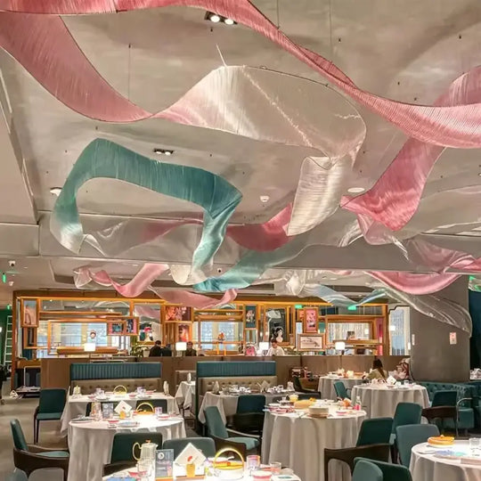 Zhongshan Custom Chandelier Long Amber Ribbon Glass Pendant Light Hall Lobby Project Lights - Pink / 0.4x6meters