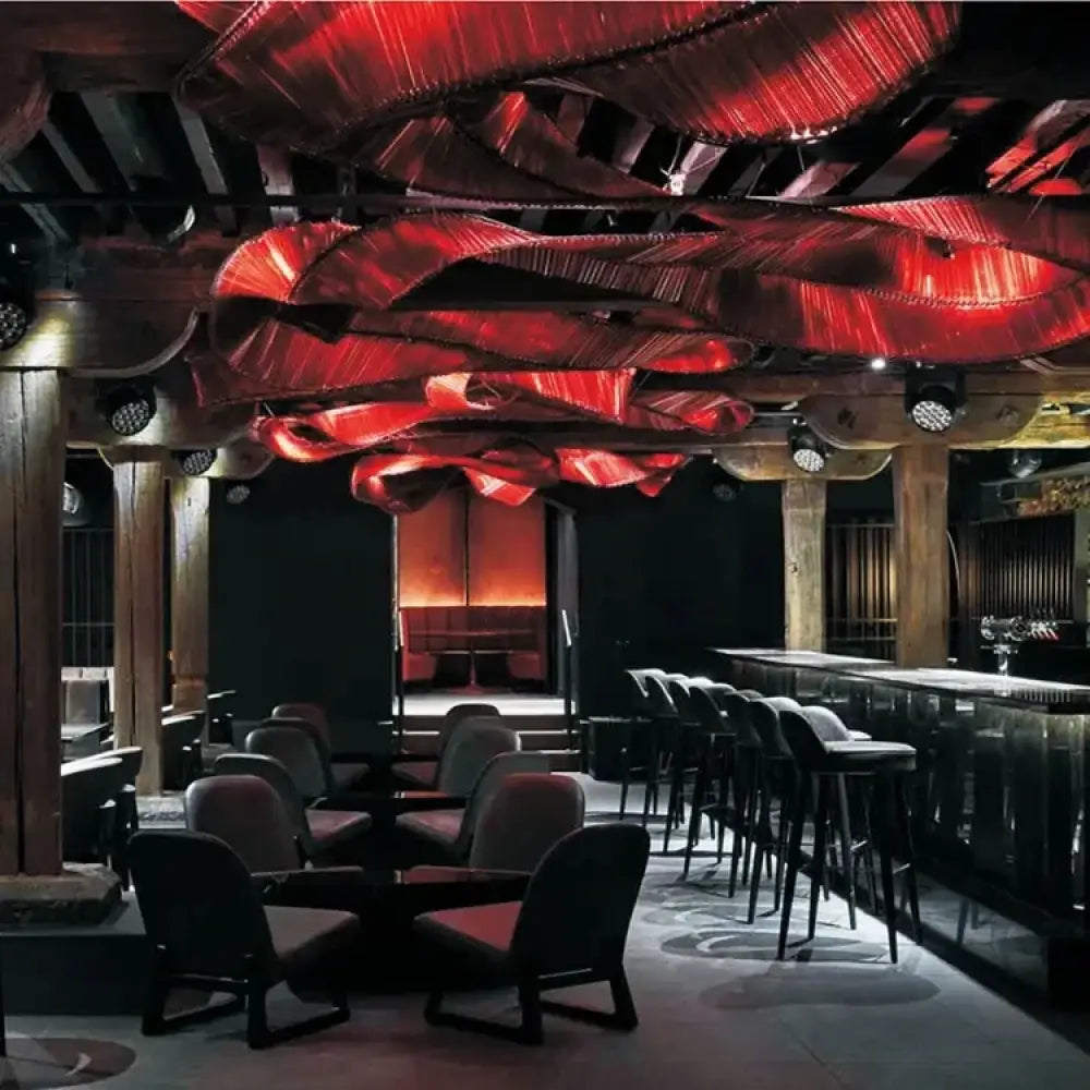 Zhongshan Custom Chandelier Long Amber Ribbon Glass Pendant Light Hall Lobby Project Lights - red / 0.4x10meters