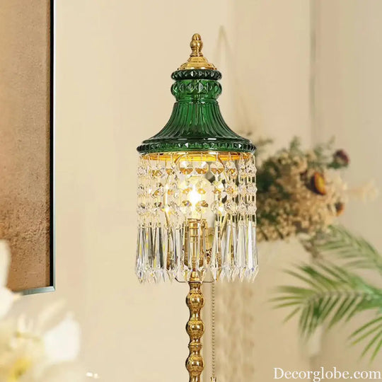 French Retro European-Style Crystal Glass Table Lamp Chinese-Style European-Style Brass Carved Bedroom Living Room