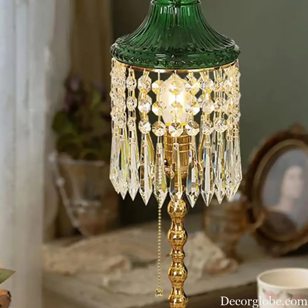 French Retro European-Style Crystal Glass Table Lamp Chinese-Style European-Style Brass Carved Bedroom Living Room