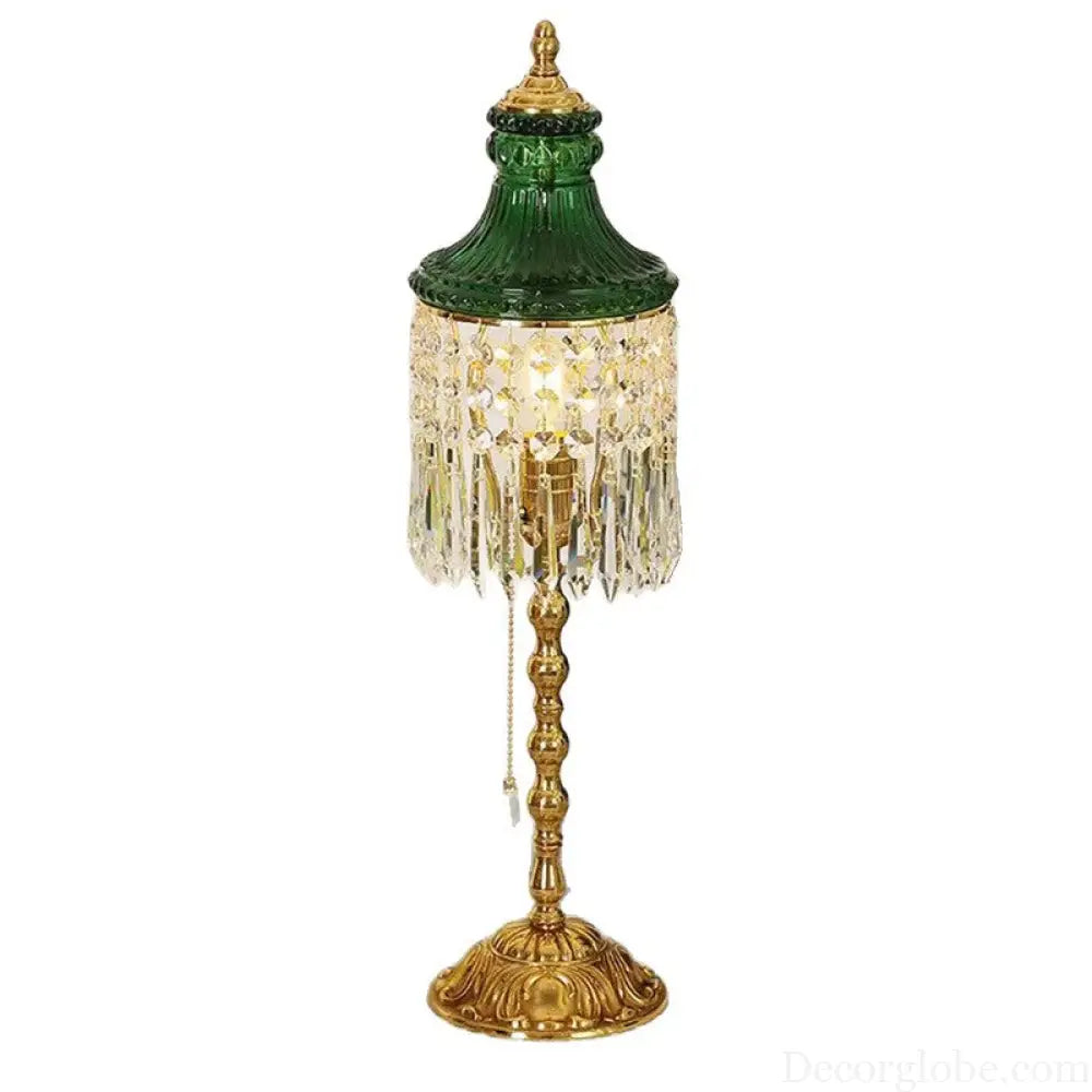 French Retro European-Style Crystal Glass Table Lamp Chinese-Style European-Style Brass Carved Bedroom Living Room