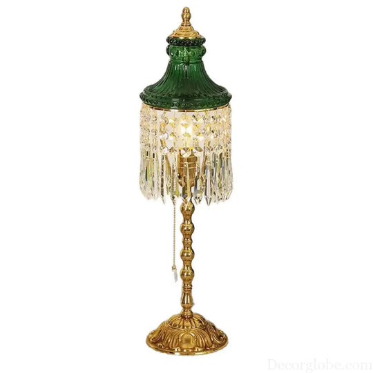 French Retro European-Style Crystal Glass Table Lamp Chinese-Style European-Style Brass Carved Bedroom Living Room
