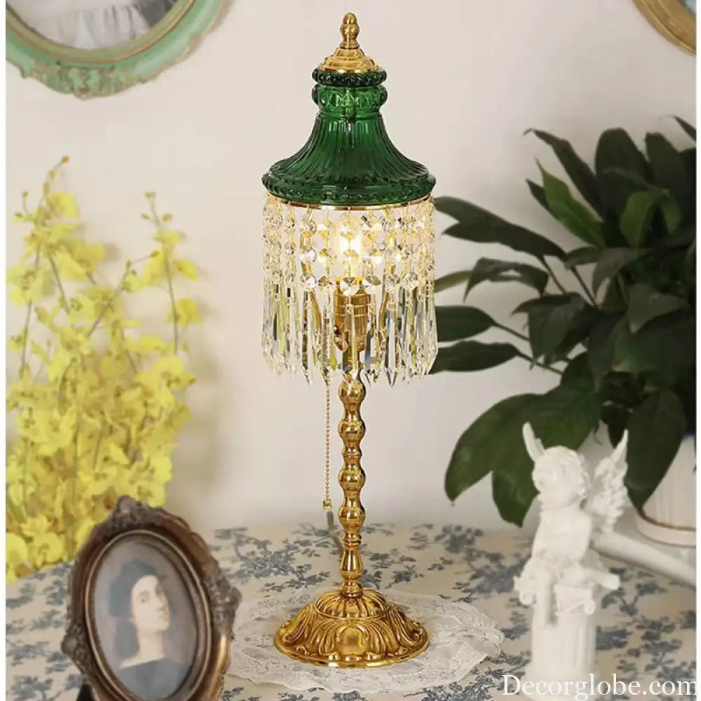 French Retro European-Style Crystal Glass Table Lamp Chinese-Style European-Style Brass Carved Bedroom Living Room