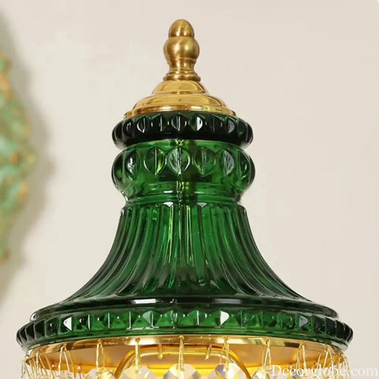 French Retro European-Style Crystal Glass Table Lamp Chinese-Style European-Style Brass Carved Bedroom Living Room