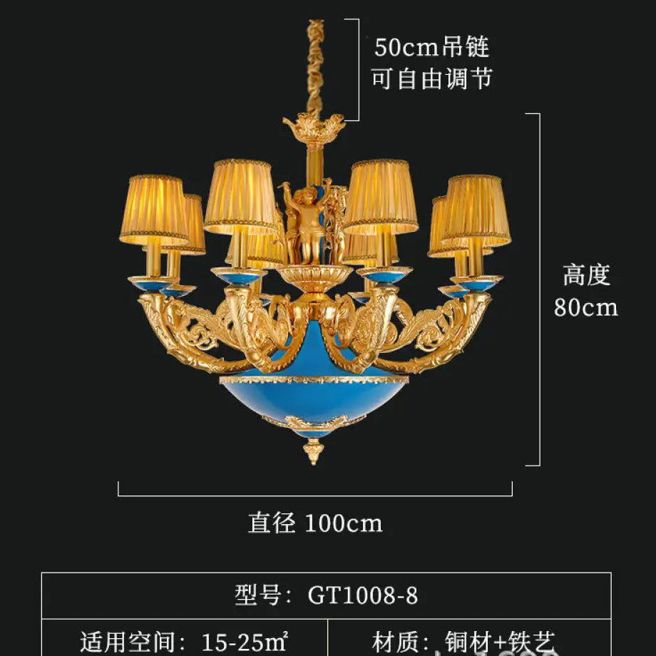 French-style European-style high-end retro palace lamp American-style copper chandelier Villa home lamps living room