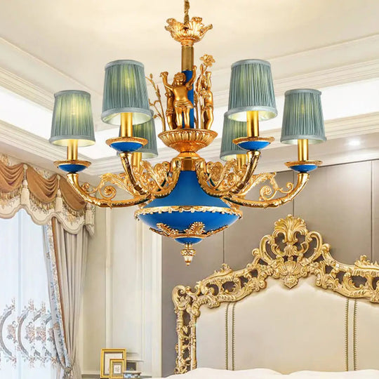 French-style European-style high-end retro palace lamp American-style copper chandelier Villa home lamps living room